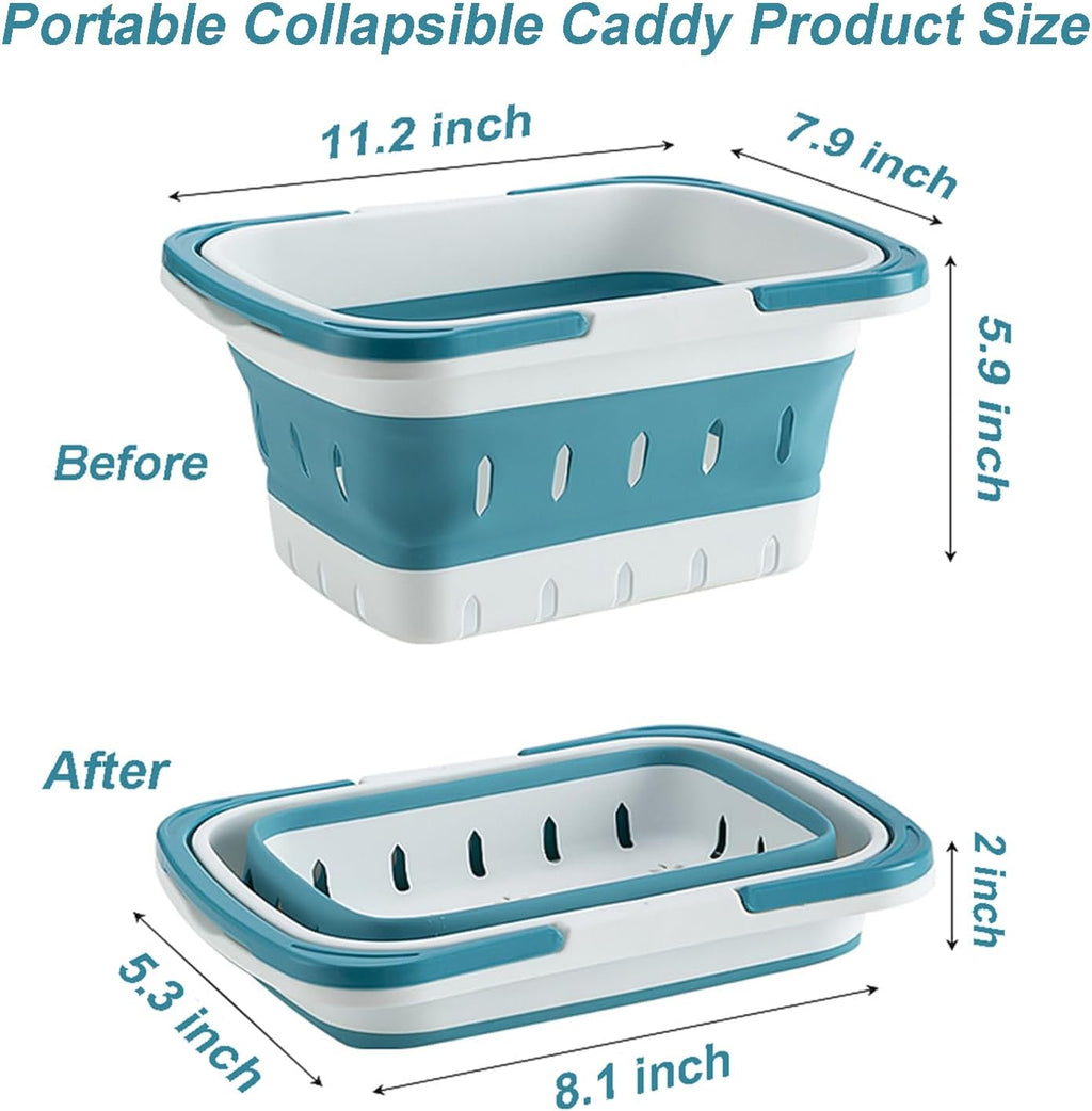 Portable Folding Plastic Bath Shower Caddy with Handle 2 Pack, Perforated, Collapse Travel Bathroom Organizer for Bedroom, College, Shower, Dorm Room, Camping and RV Use (Grey/Blue, 2 pack)