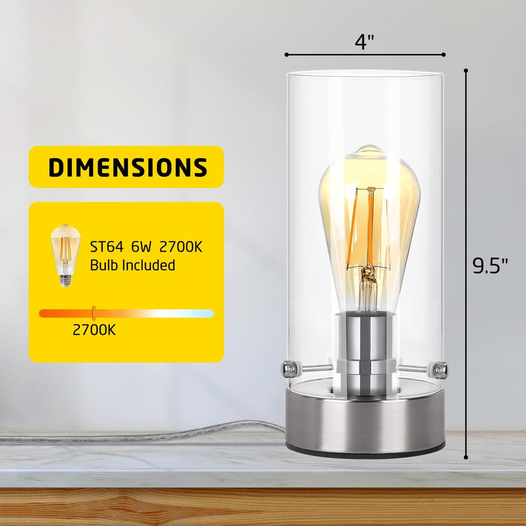 Table Lamp for bedroom, Modern Glass Lamp Bedside Lamps for Night stands