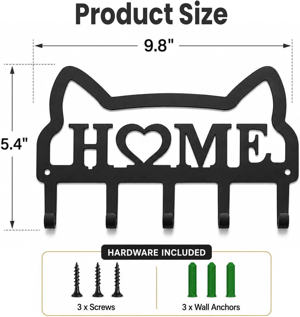 Cat Key Holder for Wall, Metal Key Rack with 5 Hooks, Cute Cat-Shaped Wall Mounted Key Organizer, Decorative Key Hanger for Entryway, Hallway, Kitchen, Home Decor, Gift for Cat Lovers