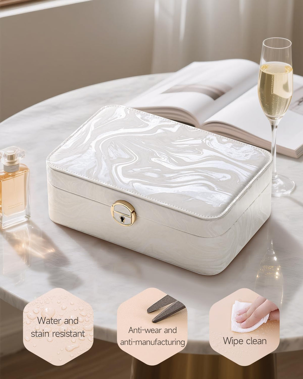 CASEGRACE 2-Layer Jewelry Box with Removable Tray, Portable Jewelry Organizer for Earrings Necklaces Rings, Gift for Women Girls on Birthday Valentine's Day (Fluorescent white)