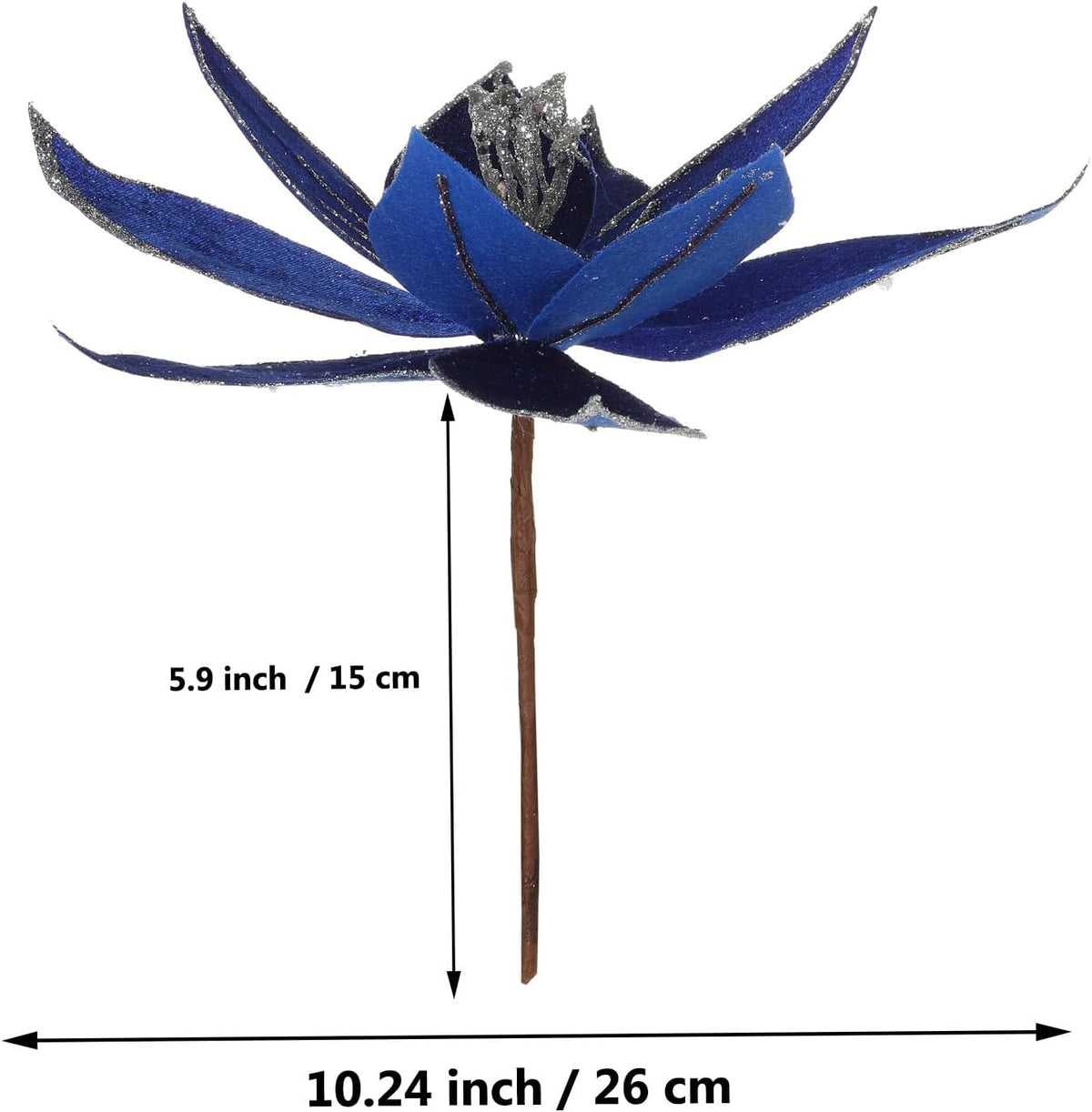 10.2’’ Large Glitter Christmas Flowers 6 Pcs Artificial Poinsettia Flower Velvet Christmas Tree Flower Ornaments Fold Floral for Christmas Decorations New Year Party Wedding (Blue)