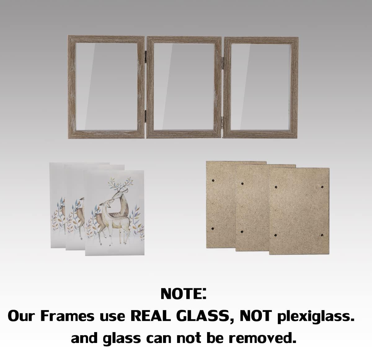 WUTL 4x6 Picture Frame Triple Frame Shadow Box with Glass Front Wood Grey