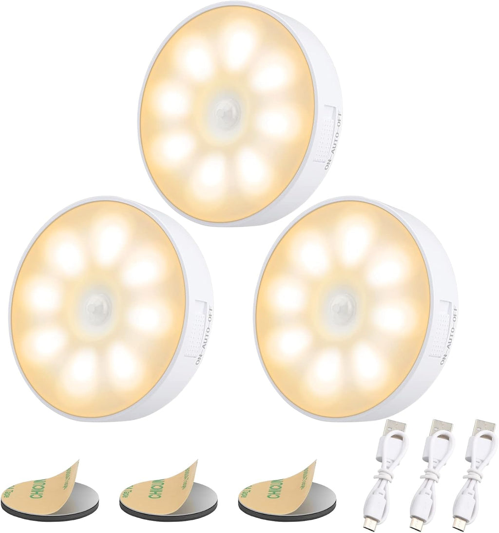 3 PCS Motion Sensor Light, Rechargeable Night Light(3000K Warm Yellow)