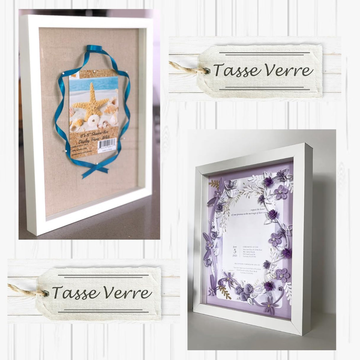 Tasse Verre 12x15 White Display Shadow Box (1-Pack) Frame w/Linen Background and 8 Stick Pins - Ready to Hang Shadowbox Picture Frame - Box Display Baby Memorabilia Wedding