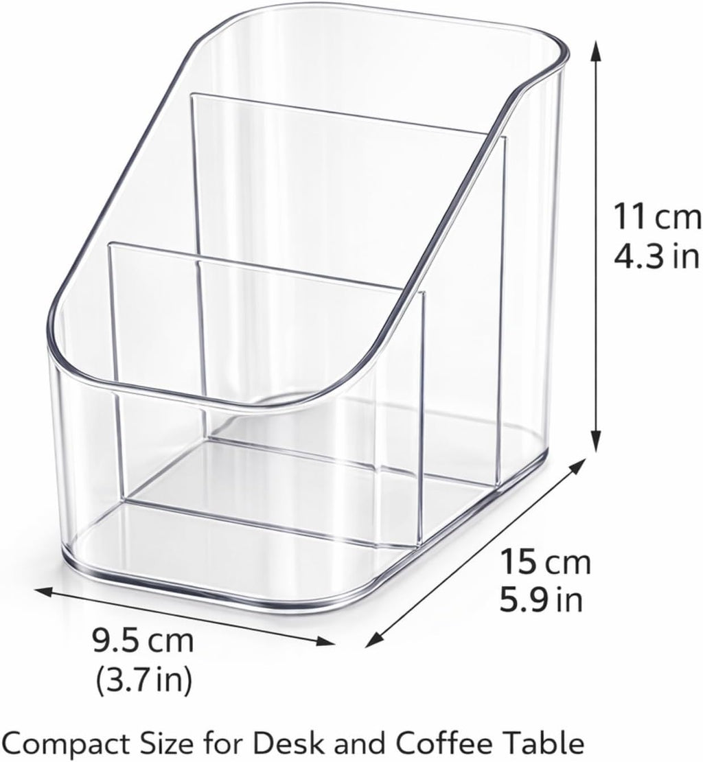Remote Control Holder, Clear Plastic TV Remote Caddy for Desk and Nightstand Storage, Space-Saving Desk Organizer with See-Through Design for Living Room and Office Desk Accessories, 3 Compartments