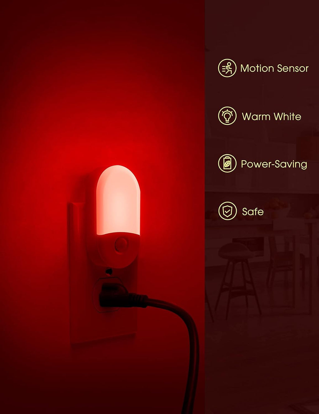 L LOHAS LED Motion Sensor Night Light, Sleep Aid Red, 30/60LM, 4 Pack