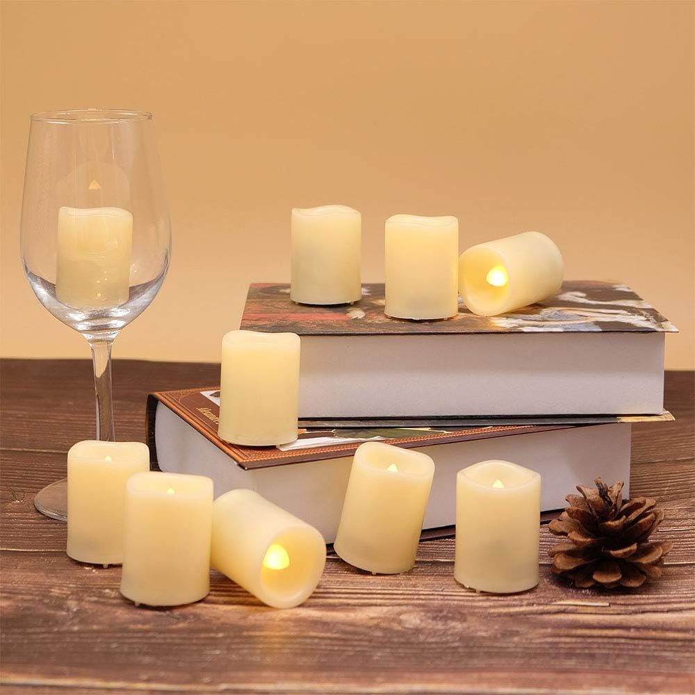 10 Pack Ivory Flameless Votive Candles Battery Operated with Timer