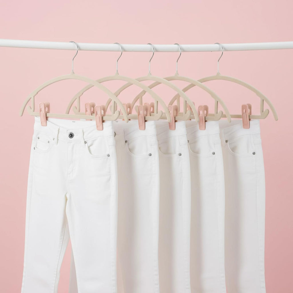 60 Pcs Light Pink Velvet Hanger Clips, Strong Flocking Finger Clips for Skirts, Pants & Scarves | Non-Slip Clip for Thin Velvet Hangers