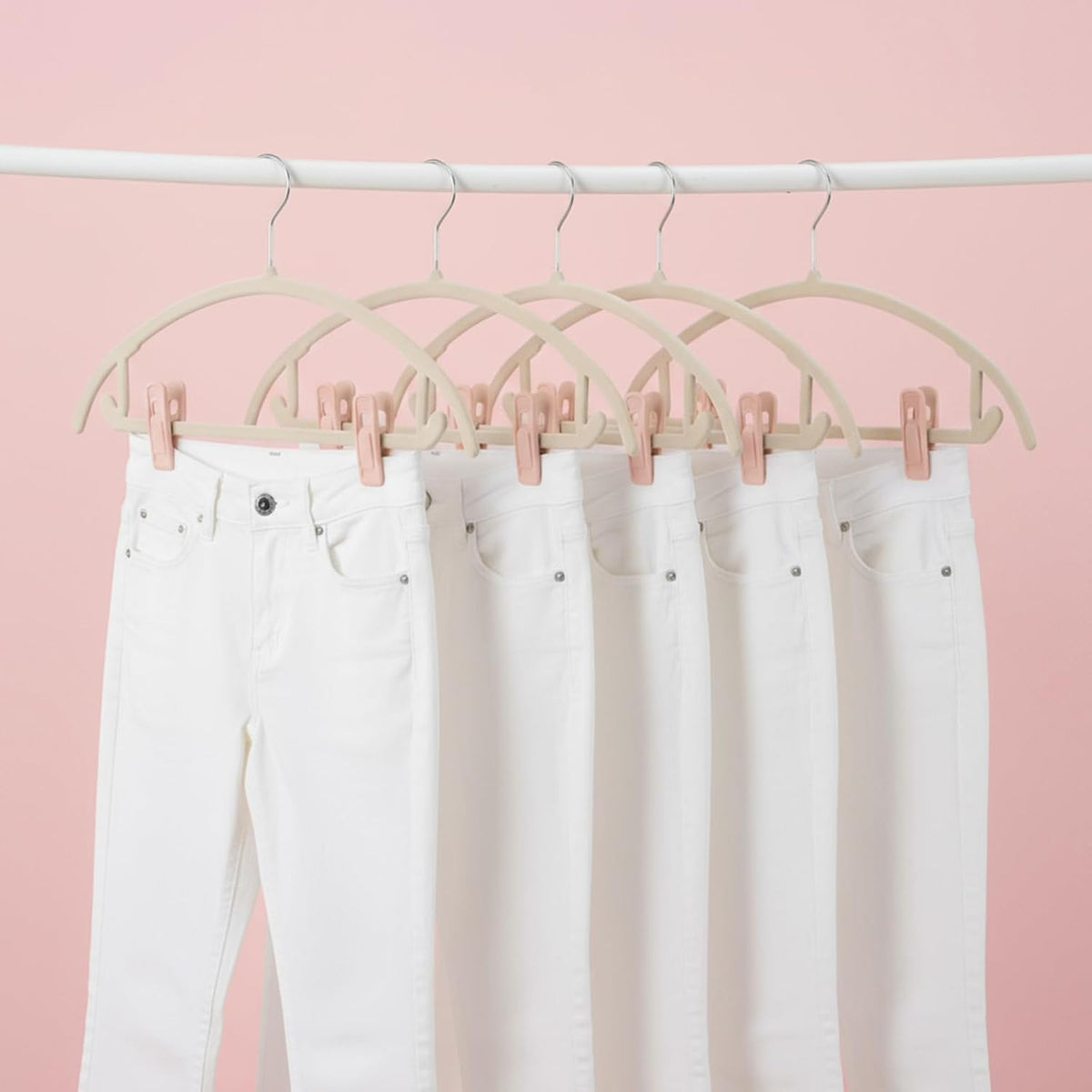 60 Pcs Light Pink Velvet Hanger Clips, Strong Flocking Finger Clips for Skirts, Pants & Scarves | Non-Slip Clip for Thin Velvet Hangers
