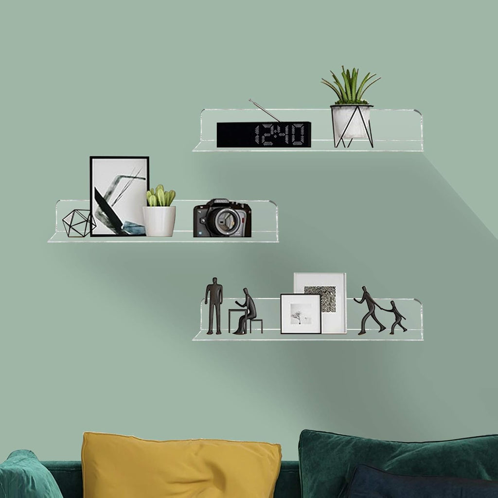 Weiai Clear Acrylic Floating Shelves 12 Inch Wall Mount Shelf for Storage 3pack