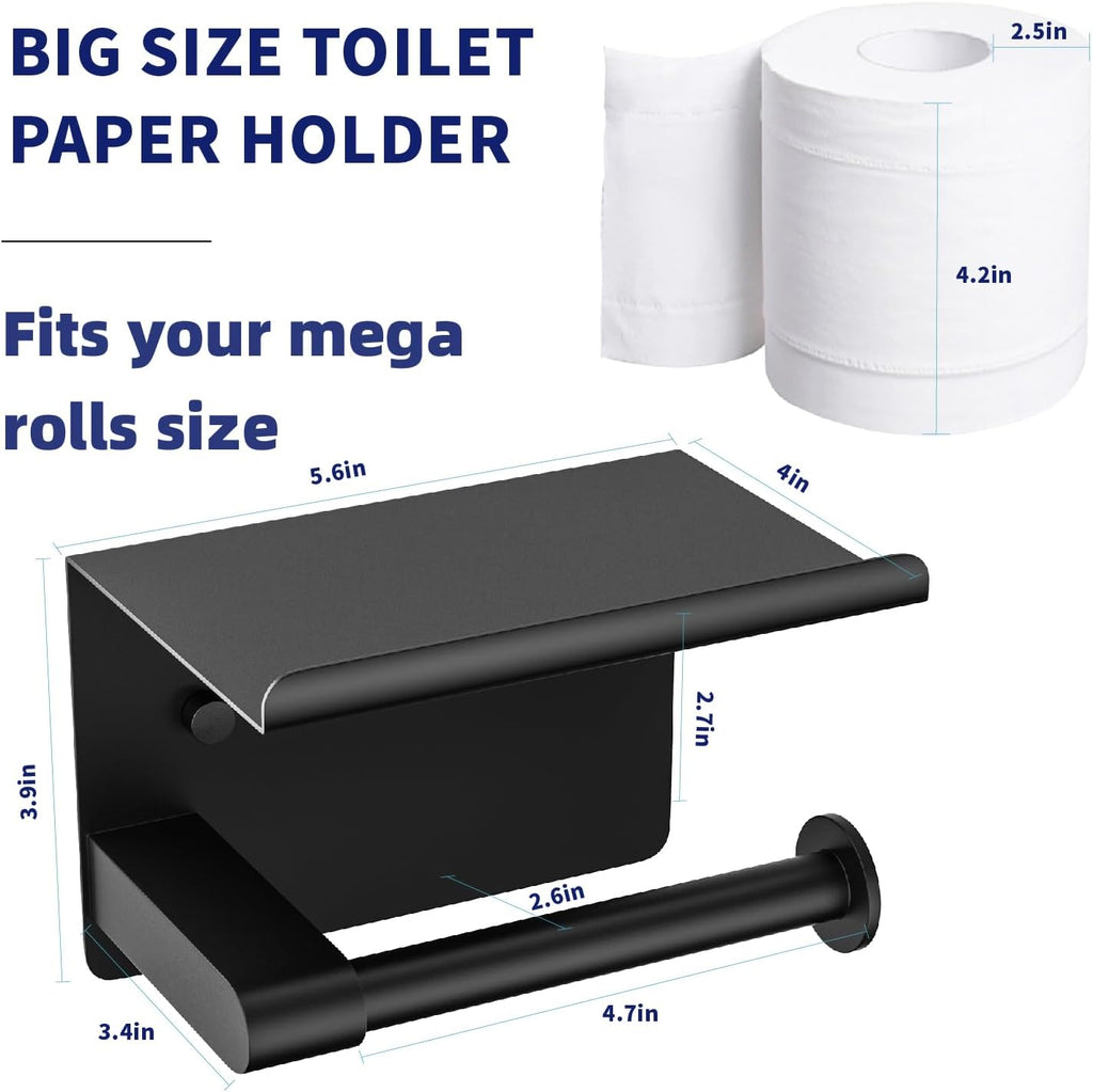 GLNLQ Matte Black Toilet Paper Holder with Shelf, Fits Mega Rolls Size