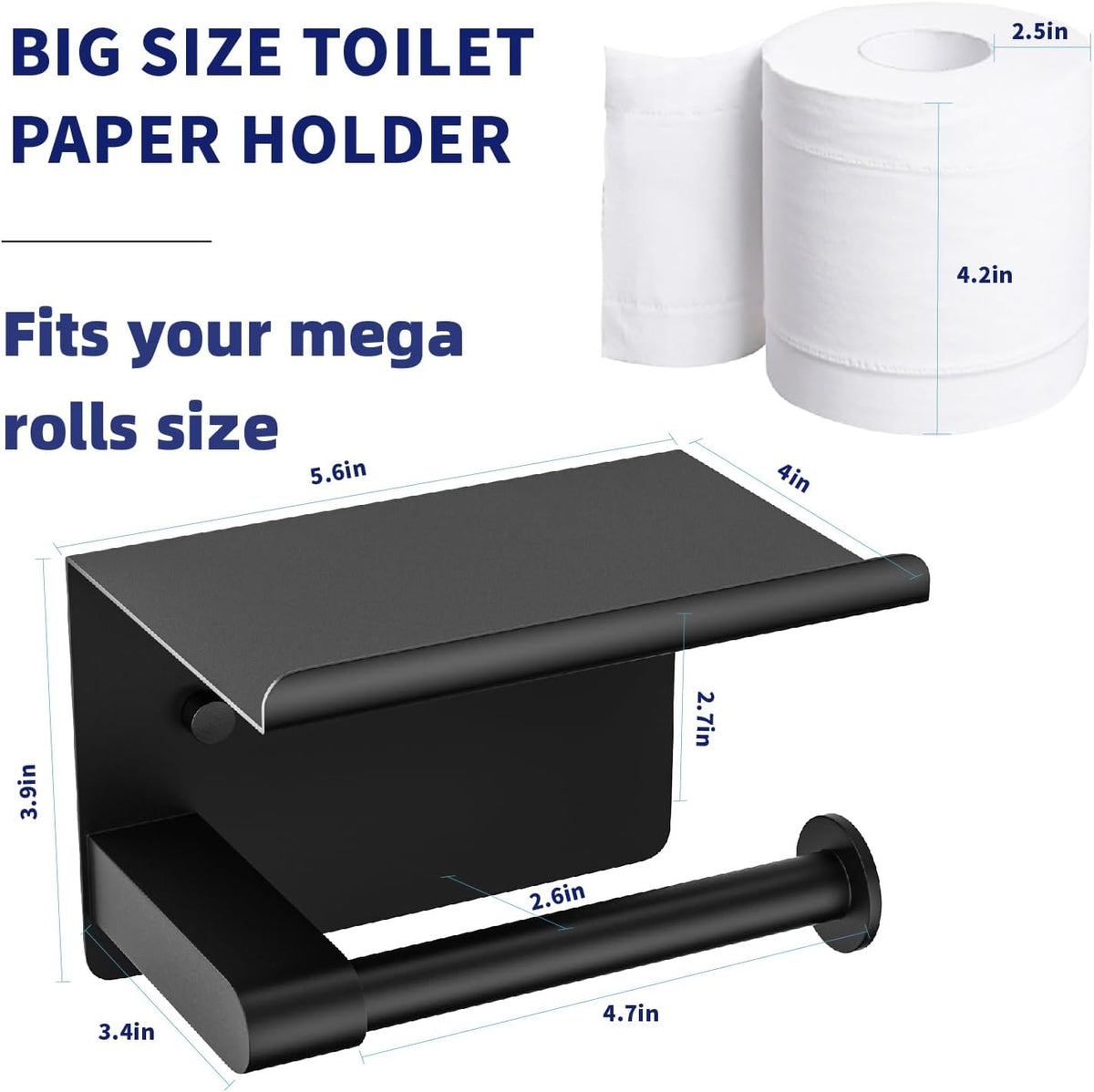 GLNLQ Matte Black Toilet Paper Holder with Shelf, Fits Mega Rolls Size