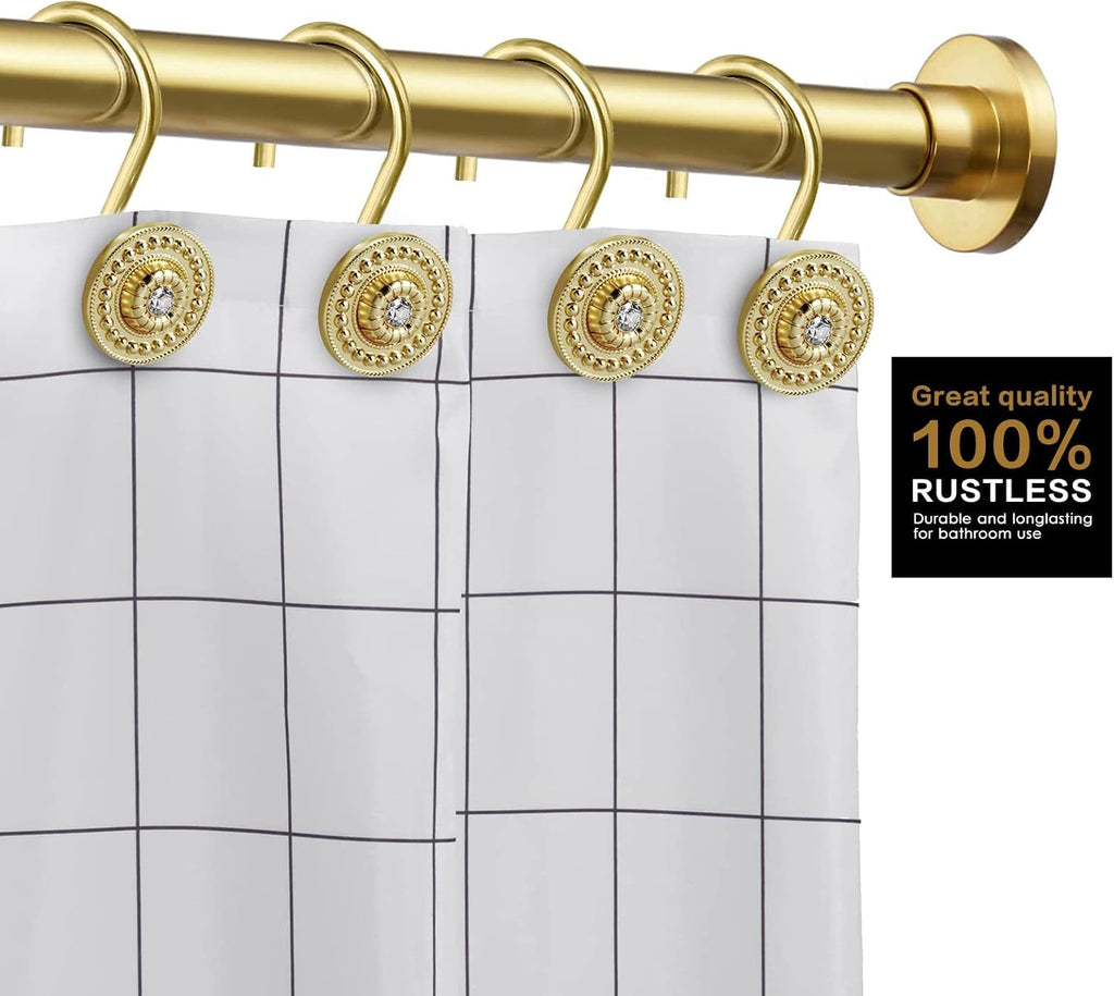 Gold Rhinestone Shower Curtain Hooks, 12 Pack Rustproof Metal Rings