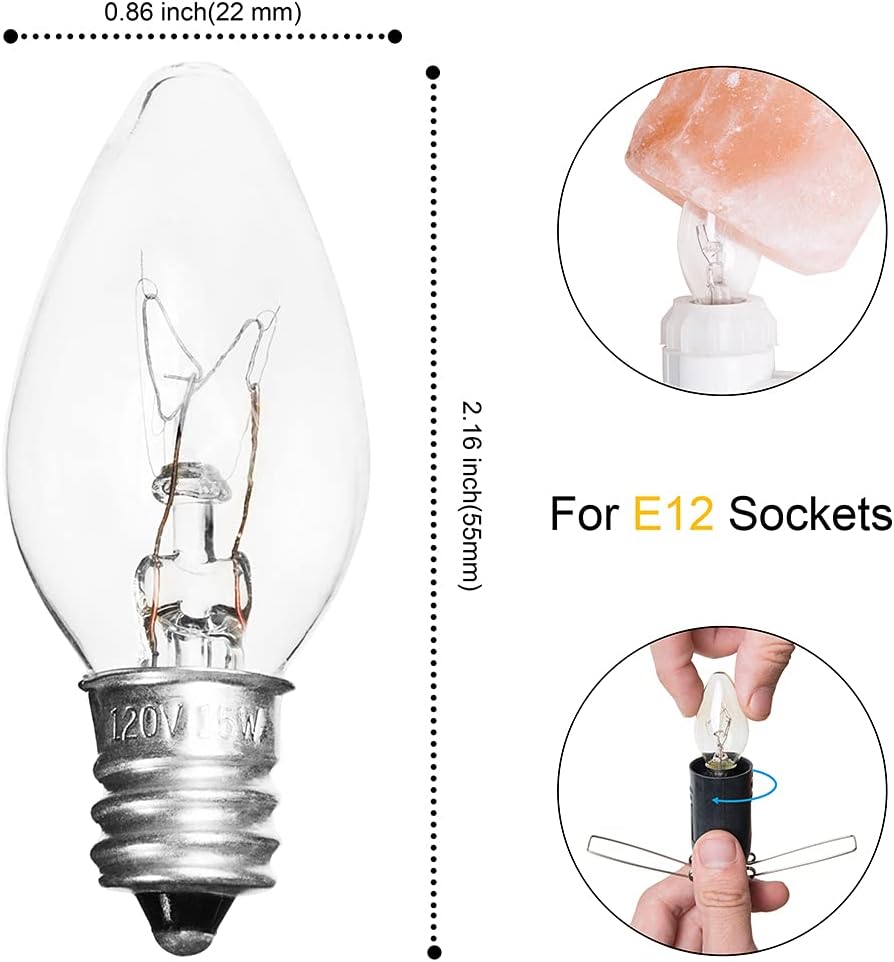 Salt Lamp Cord Replacement 2-Pack with Dimmer Switch 5 feet Lamp Cord and 8-Pack Halogen Salt Lamp Bulbs(15 Watts)
