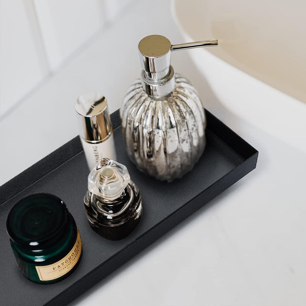 15.5"x5.8" Matte Black Rectangular Metal Tray, Candle & Jewelry Organizer