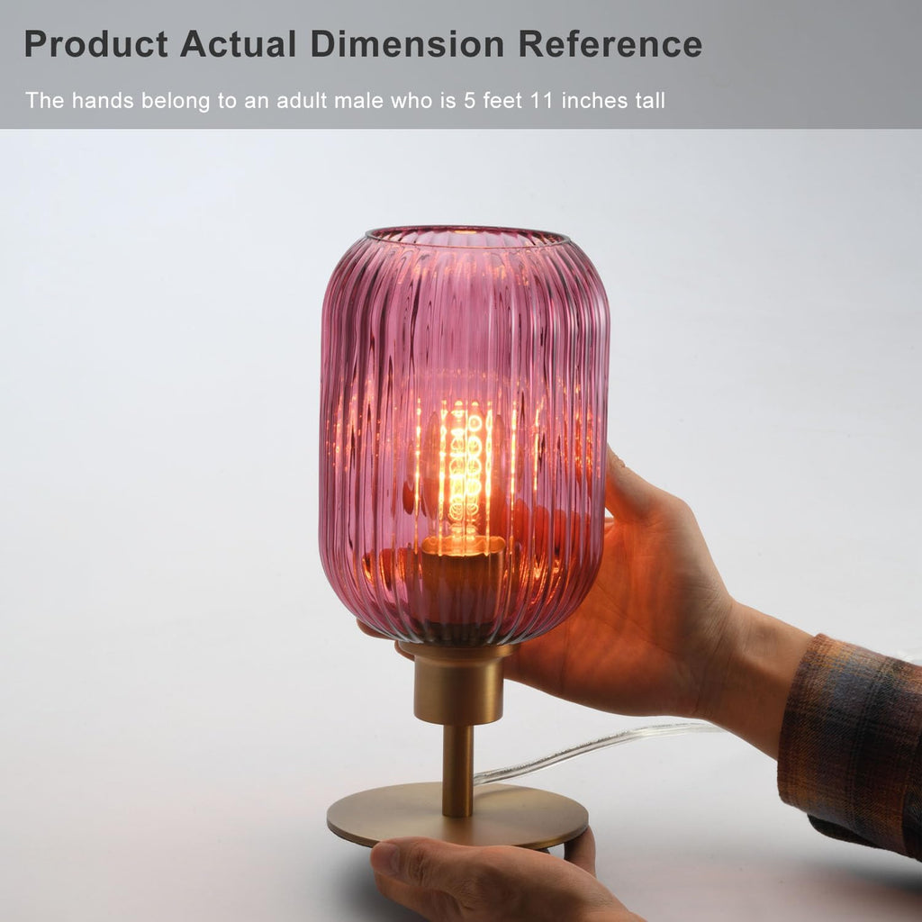 Mid Century Glass Table Lamp, Timer Build-In, Dimmable Desk Lamp, Purple