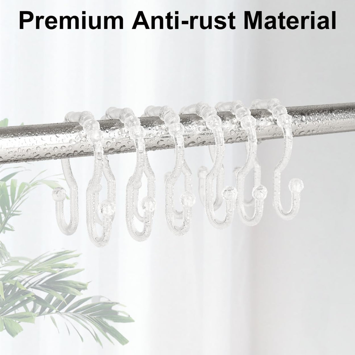 Resze Plastic Shower Curtain Hooks, 12 Pcs Clear Shower Curtain Rings Set