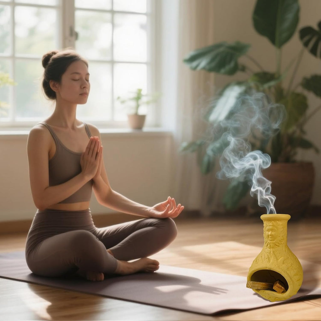 Yellow Mini Chiminea Palo Santo Holder, Handmade Ash Catcher Smudge Bowl