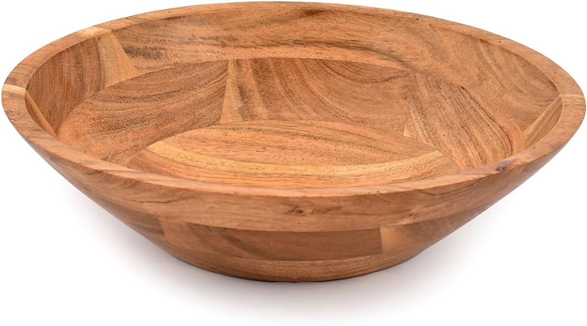 Kimona Fruit Bowl for Kitchen Counter, Vintage Wooden Fruit Bowl/Stand for Kitchen countertop Décor (10" X 10" X 3")