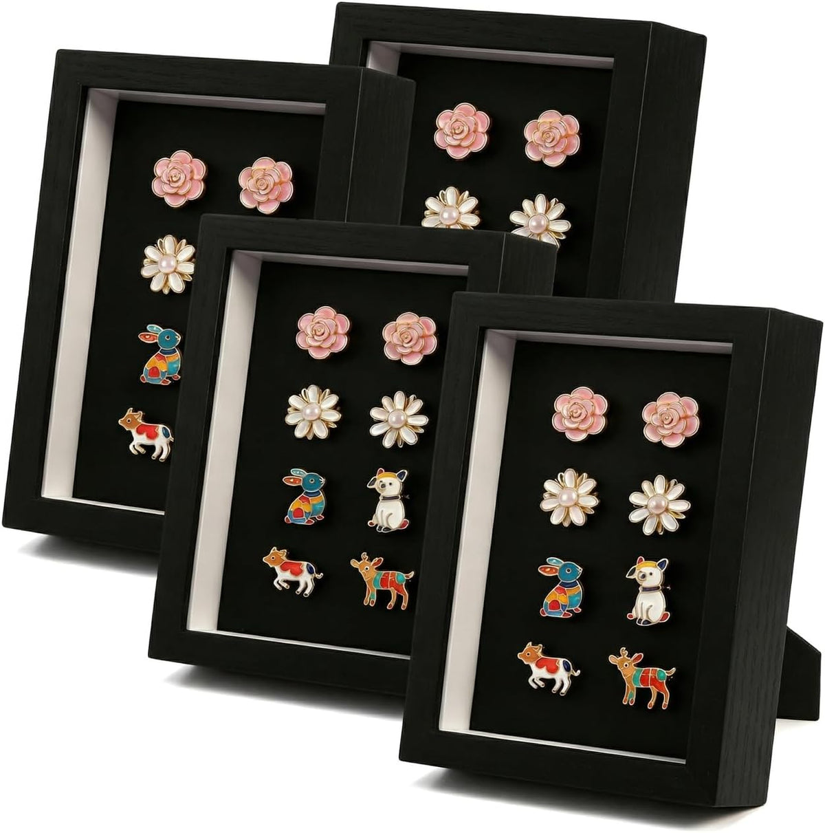 Pin Display Case, Enamel Pin Collection Display with Deep Shadow Box Picture Frame with True Glass or DIY Craft Shadowbox for Shells/Flowers, Hanging or Tabletop Display (Black, 4P 4*6)