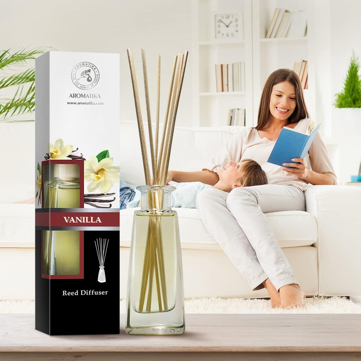 AROMATIKA Vanilla Reed Diffuser Set 3.4 fl oz (100 ml) - Home Fragrance
