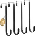 Over the Door Hooks, 4 Pack Heavy Door Hanger Hooks with Non-Slip Rubber, Over Door Hanger for Towels, Coats, Bags, Space Saving Door Coat Hanger for Living Room,Bathroom, Bedroom (Black, Long)