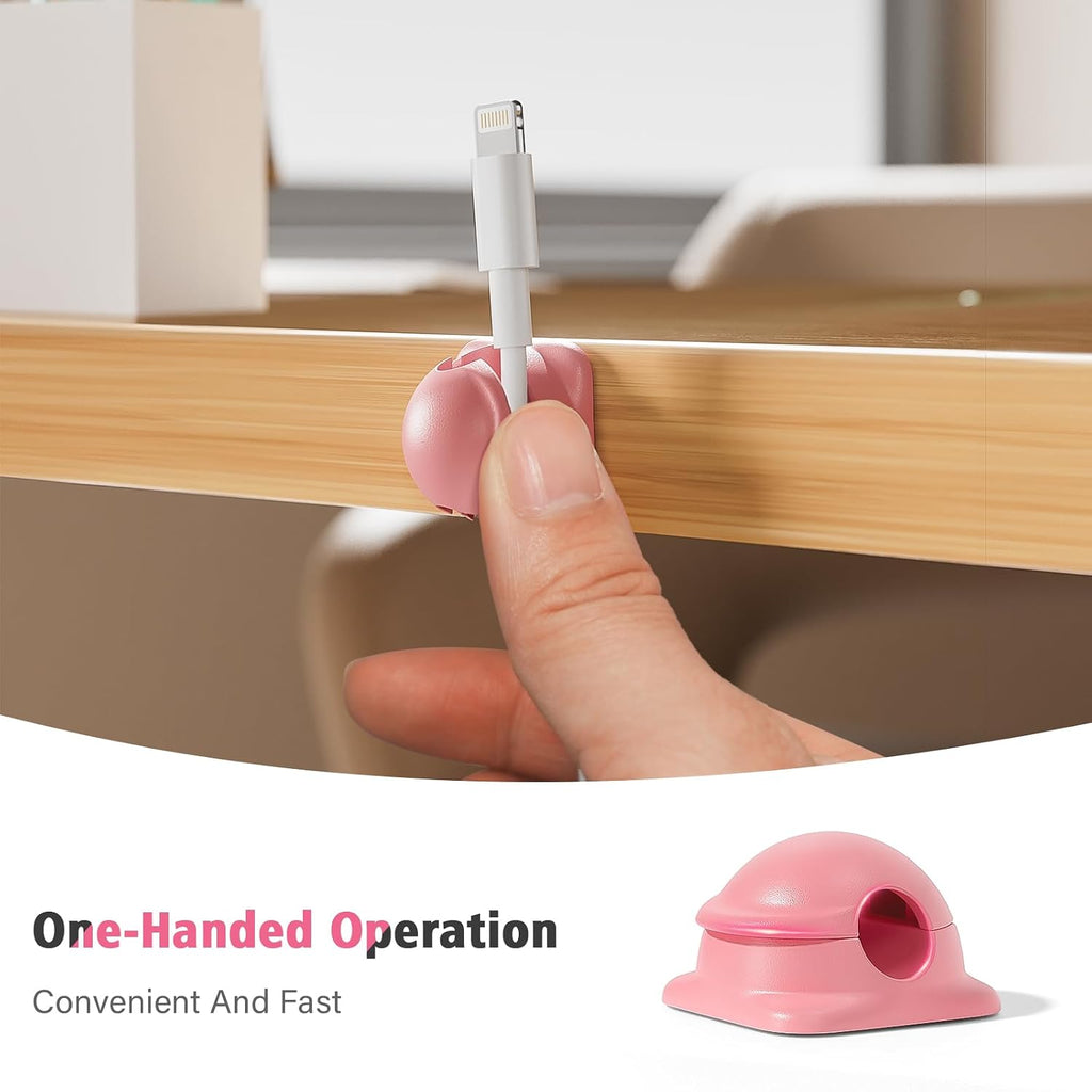 6 Pack Cord Holder Organizer, [1-Handed-Operation] Magnetic Cable Clips, Phone Cord Clips Holder with 2 Extra Reusable Strong Adhesive for Nightstand Desk Car Workspace Office Accessories, Colored