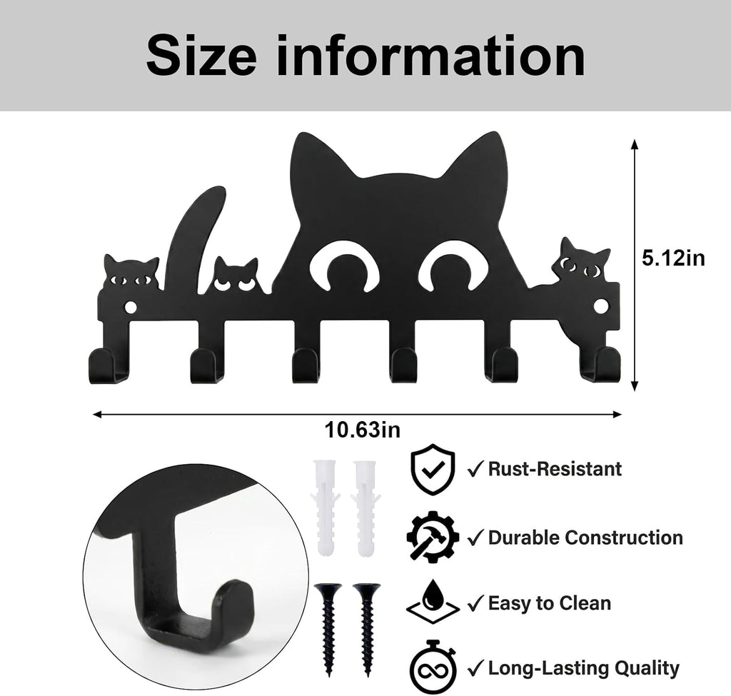 Cat Key Holder for Wall, 4-Cat Key Hanger with 8 Hooks