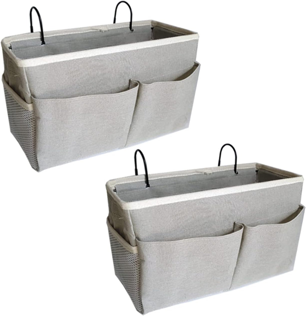 SMALL GOAL Bedside Caddy, Bedside Hanging Storage Organizer for College Dorm Bed, Bunk and Hospital Beds, Can be Placed Magazine, Books, Phones,Keys, kettle, Glasses (grey, 2pack)