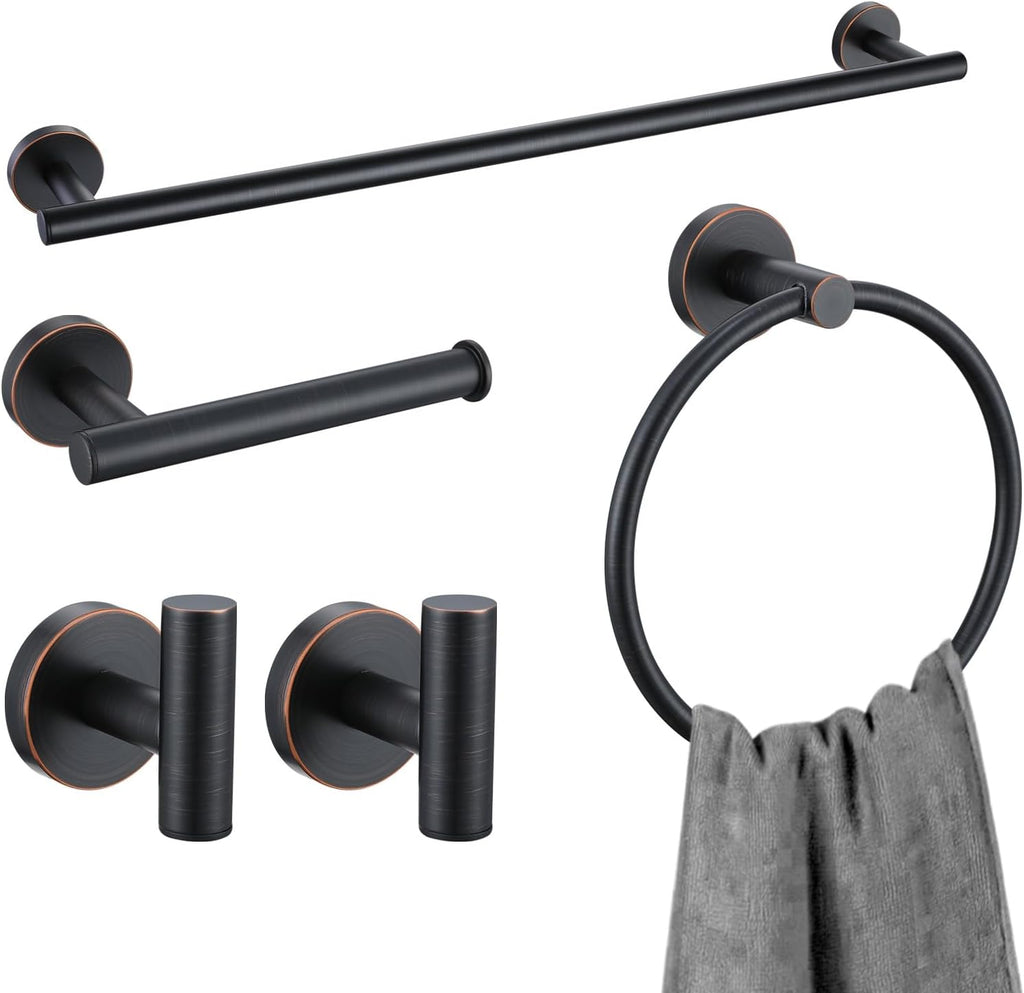 Lava Odoro 5-Piece Oil Rubbed Bronze Bathroom Hardware Accessories - Towel Bar, Holder, Rack Set, Stainless Steel Wall Mounted, 23.6 Inch