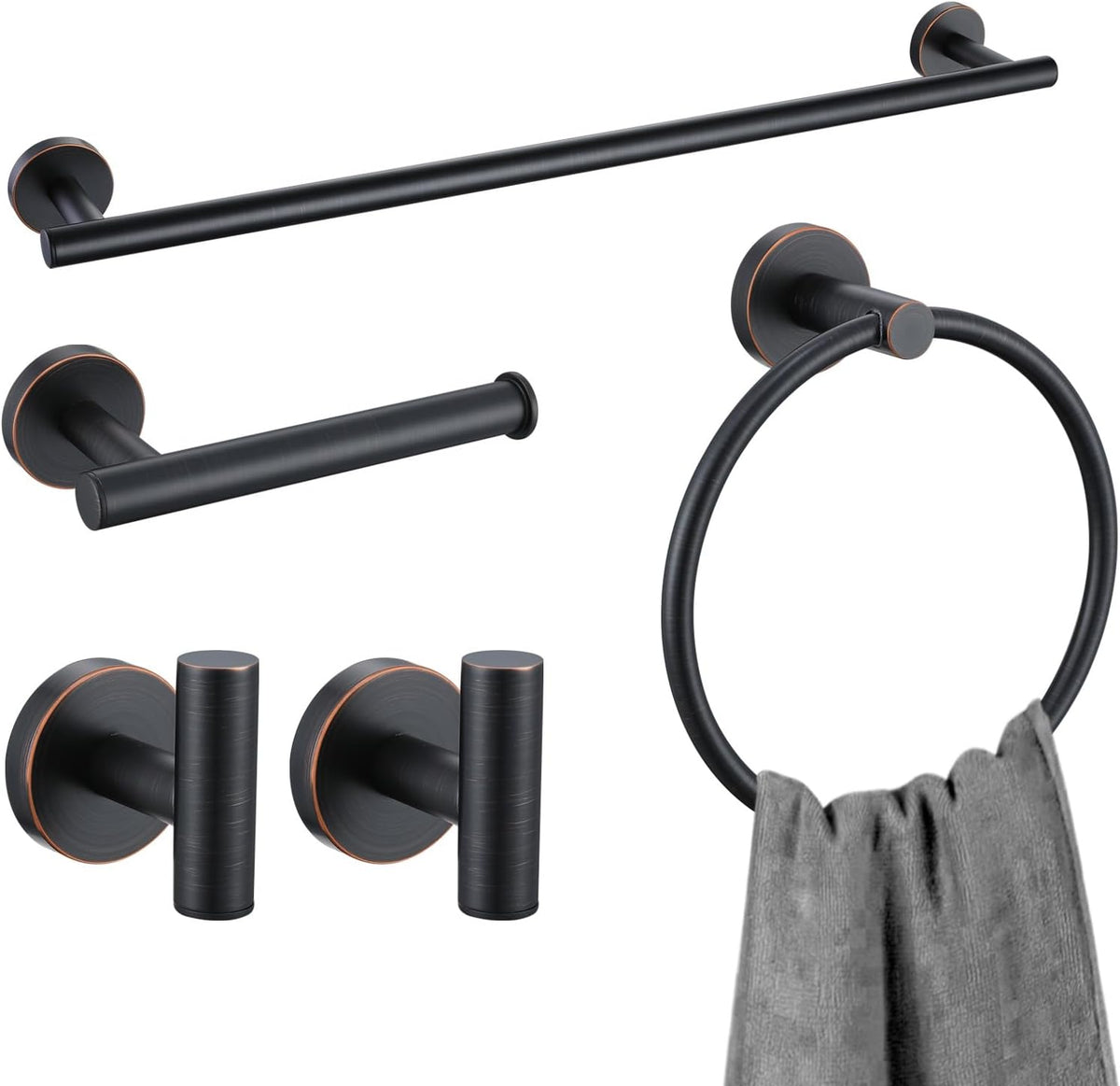 Lava Odoro 5-Piece Oil Rubbed Bronze Bathroom Hardware Accessories - Towel Bar, Holder, Rack Set, Stainless Steel Wall Mounted, 23.6 Inch