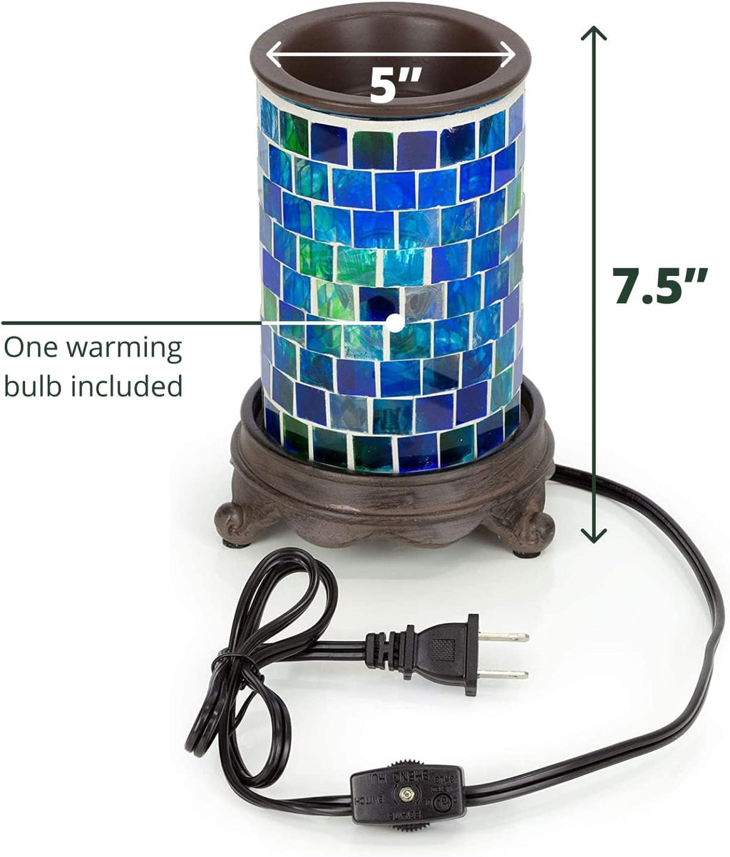VP Home Wall Plug-in Wax Warmer for Scented Wax Mosaic Glass Ocean Blue Electric Home Fragrance Warmer for Essential Oils Candle Wax Melts and Tarts Scent Warmer Night Light