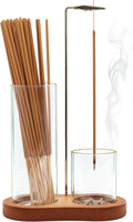 2-in-1 Incense Holder for Sticks, Incense Burner Holder with Glass Ash Catcher & Stick Storage, Bedroom House Yoga Meditation Zen Decor, Spa Gifts for Women, Unique Cozy Home Decor, Natural Wood
