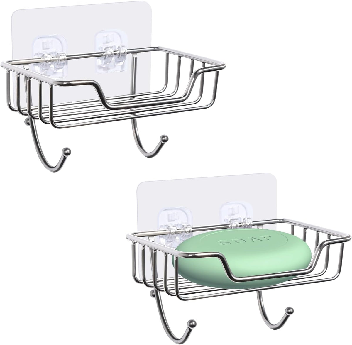 Uten Soap Dish Holder, 304 Rustproof Stainless Steel, No Drilling, Wall Mounted Soap Holder Soap Tray Bar Soap Sponge Holder for Bathroom & Kitchen(Pack 2)