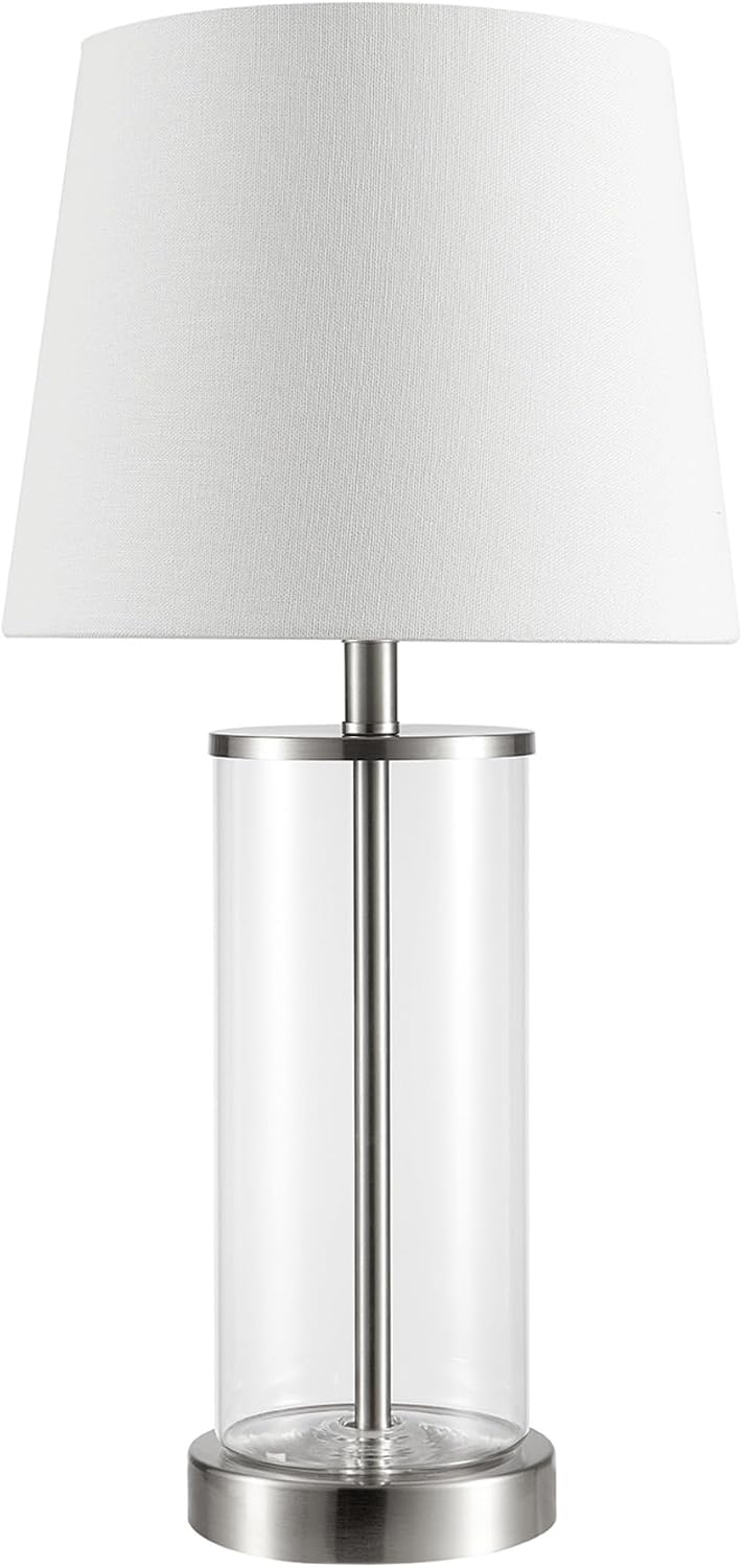 Globe Electric 67155 Maya 21" Fillable Table Lamp, Clear Glass and Steel Base, White Fabric Shade