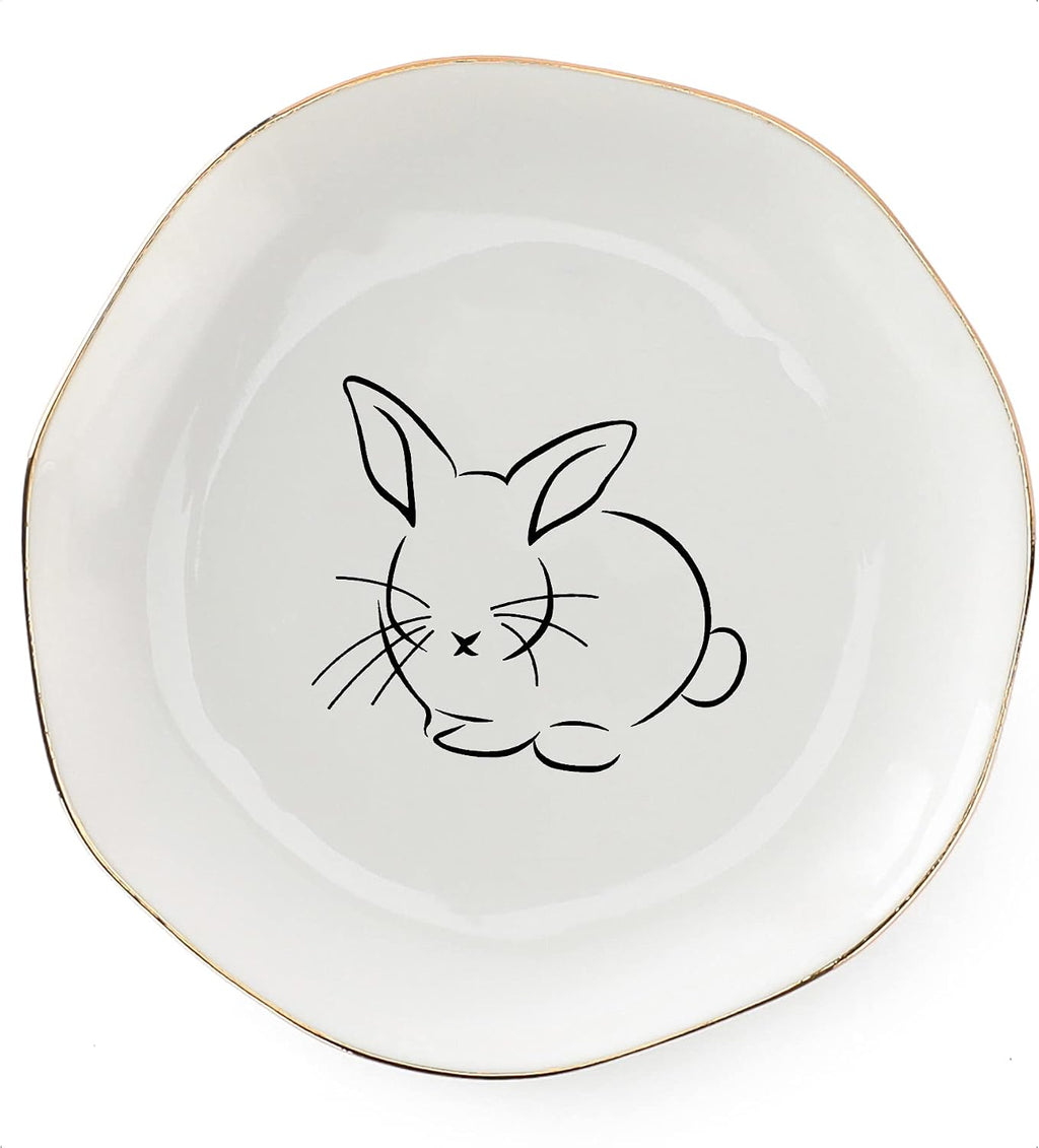 HOME SMILE Bunny Ring Dish,Rabbit Jewelry Tray,Easter Gifts for Women,Ceramic White,4"