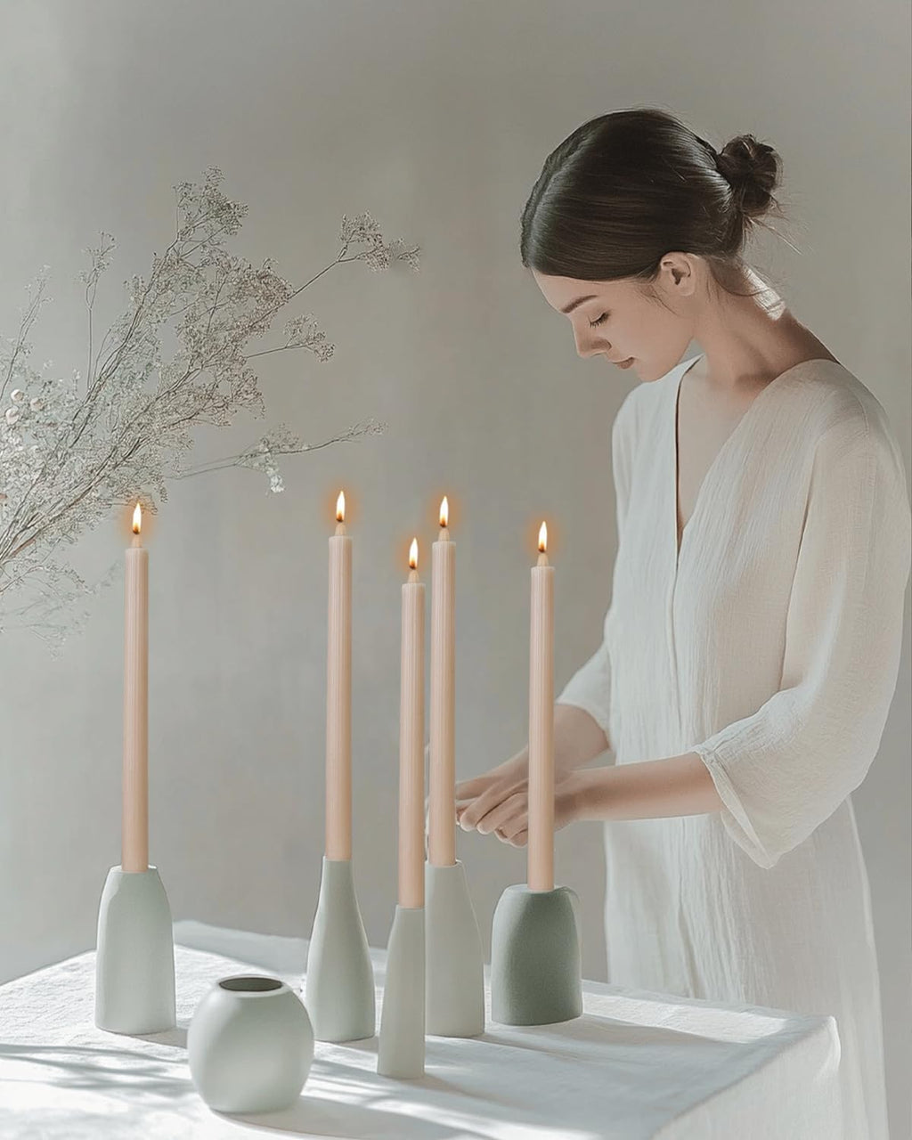 Sahara Beige Taper Candles Ribbed Dripless Tapered Candles Ideal as Dinner Candle Smokeless and Unscented Candle Sticks Long Burning,10.5 inch,Set of 12