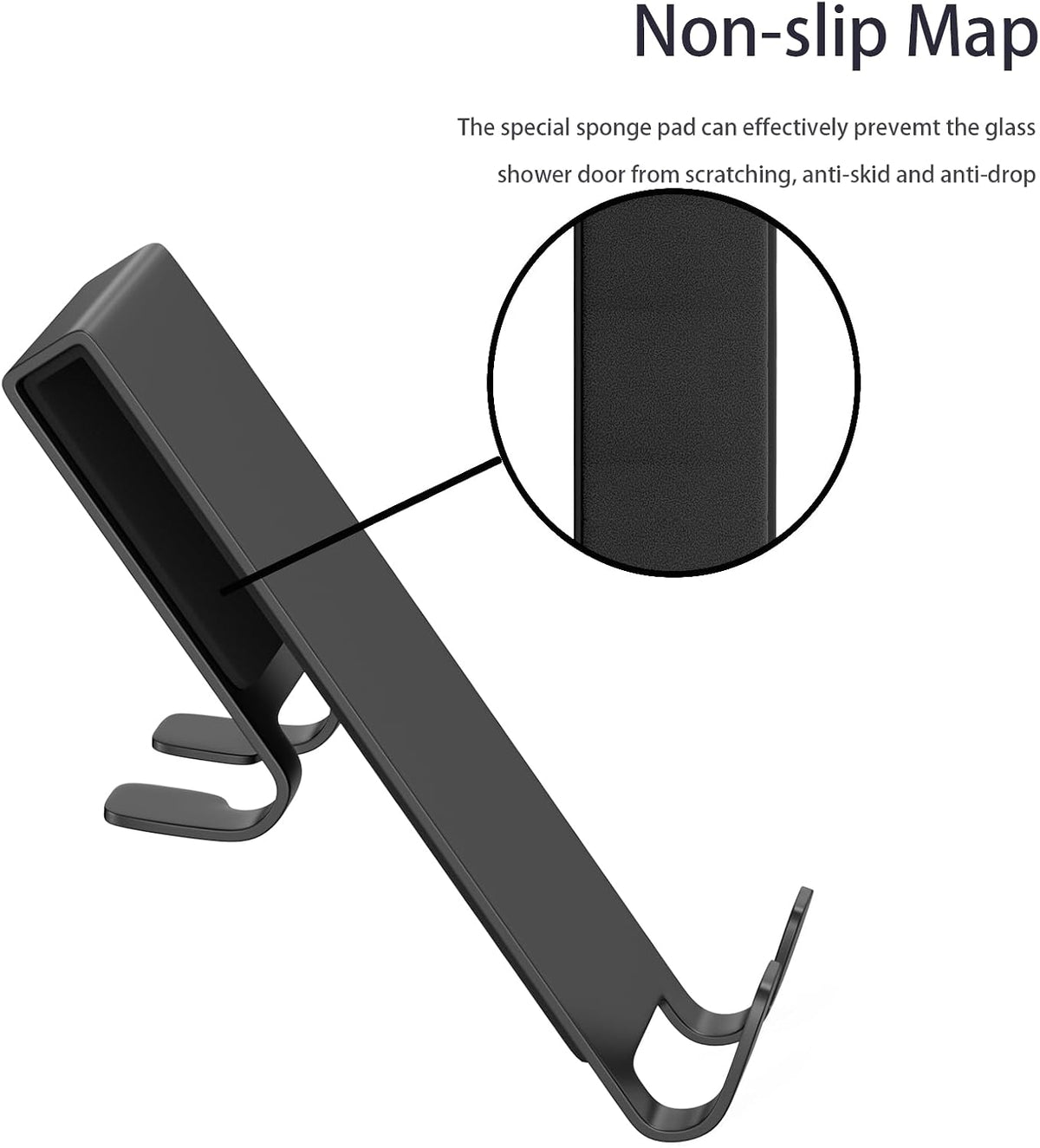 Double-Sided Over The Door Hooks 2-Pack - for Frameless Glass Showers, Heavy Duty No Drill Organizer for Towels Robes, Space Saving Black