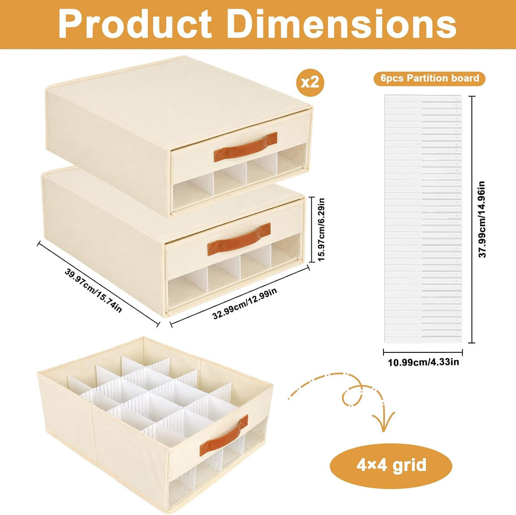 Minimalist Home DIY Underwear Drawer Organizer-Dustproof Sock Organizer with 6pcs Drawer Divider Adjustable Cream White Stackable Closet Storage Bins for Bra Socks Ties