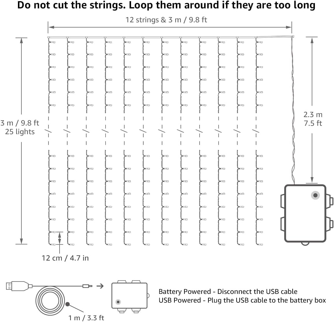 Lepro Lighting Ever Fairy Curtain Lights Battery Operated & USB Plug in