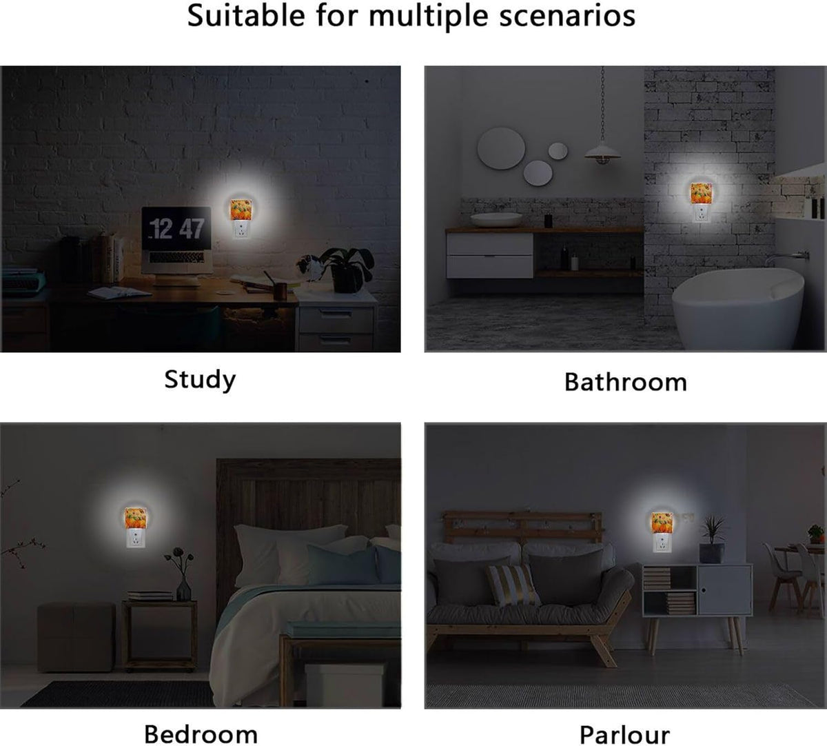 Vdsrup Fall Sunflowers Pumpkins Night Light Set of 2 Autumn Butterfly Maple Leaf Plug-in LED Nightlights Auto Dusk-to-Dawn Sensor Lamp for Bedroom Bathroom Kitchen Hallway Stairs
