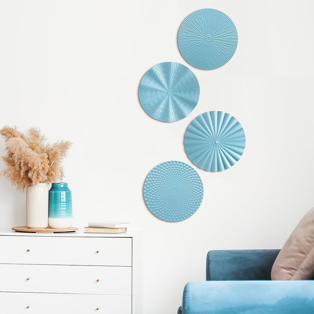 Hicarer 4 Pcs 12 Inch Blue Metal Wall Art Decor Modern Sunburst Decor