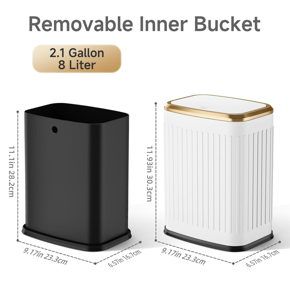 TIPGO Small Bathroom Trash Can with Pop-up Lid, 2.1 Gallon, White