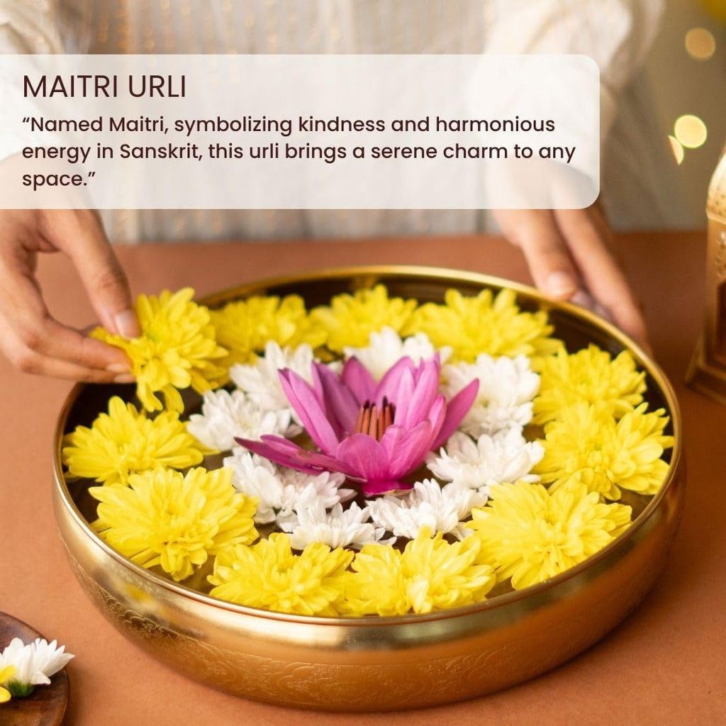 RITUALISTIC Maitri Brass Urli Bowl | Urli for Flower Decorations | Bras Urli Bowl for Home Decoration | Kitchen Décor | Bowl for Decoration | Perfect Return Gift for House Warming Ceremony | 10.5inch