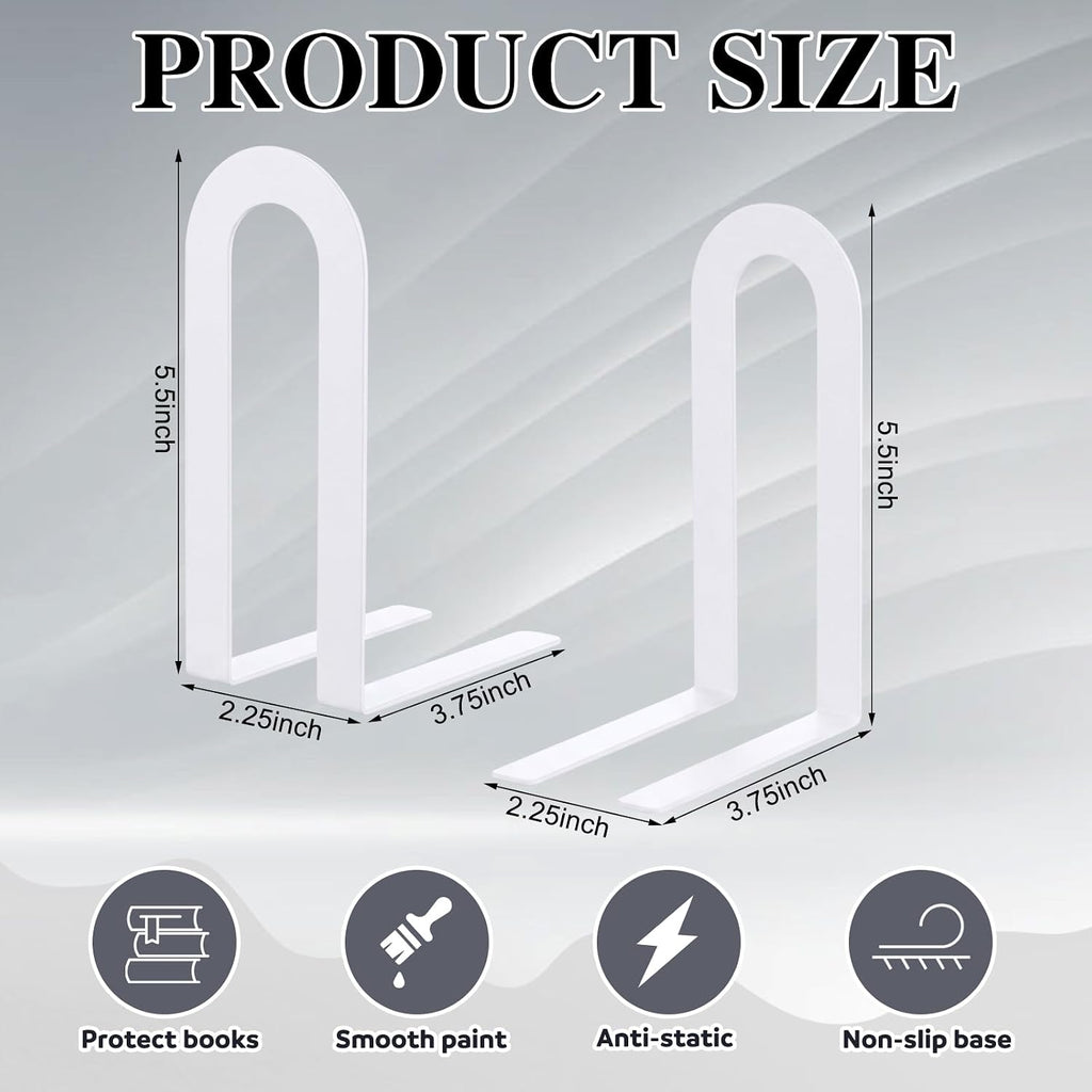 Chunful 6 Pcs White Modern Metal Book Ends for Shelves Decorative Small Bookends Book Shelf Organizer Minimalist Design Stopper to Hold Books for Office (Round)