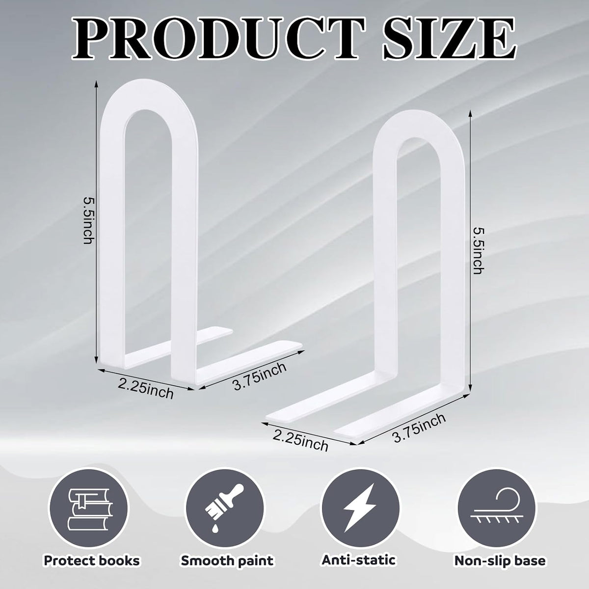 Chunful 6 Pcs White Modern Metal Book Ends for Shelves Decorative Small Bookends Book Shelf Organizer Minimalist Design Stopper to Hold Books for Office (Round)