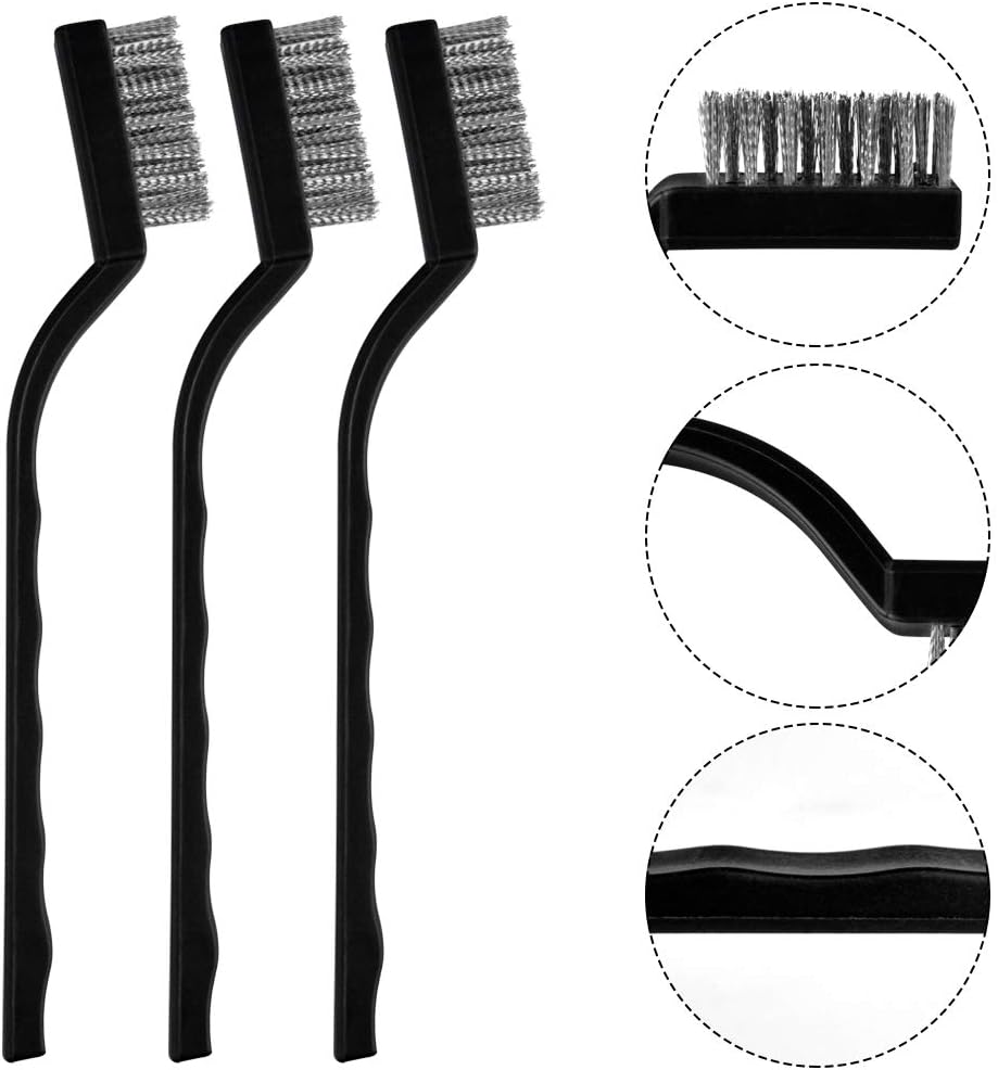 Topbuti 15 Pcs Mini Stainless Steel Wire Brush Set for Cleaning Welding Slag Rust, Wire Bristle Scratch Brush Set, Curved Handle Brushes