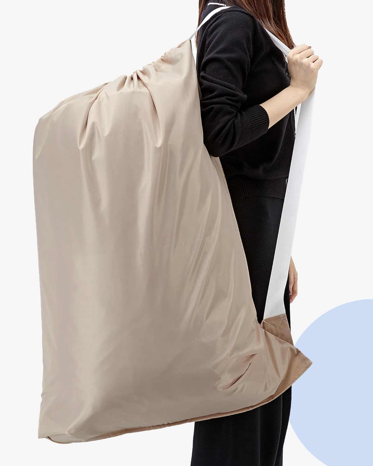 HOMEST 2 Pack XL Nylon Laundry Bag with Strap, Large Dirty Clothes Organizer, Easy Fit a Laundry Hamper or Basket, Can Carry Up to 4 Loads of Laundry, Beige