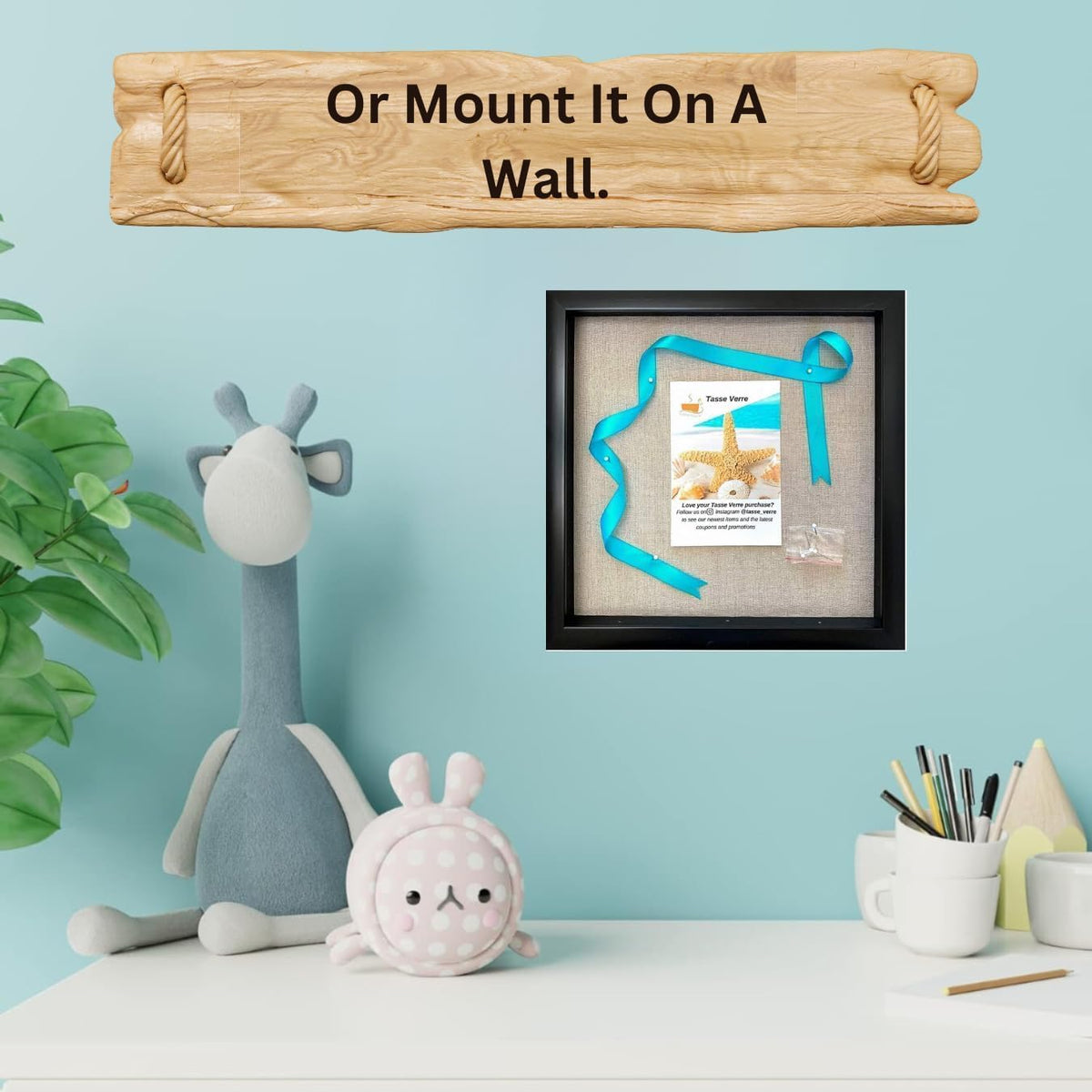 Tasse Verre 10x10 Black Display Shadow Box (1-Pack) Frame w/Linen Background and 8 Stick Pins - Ready to Hang Shadowbox Picture Frame - Box Display Baby Memorabilia Wedding