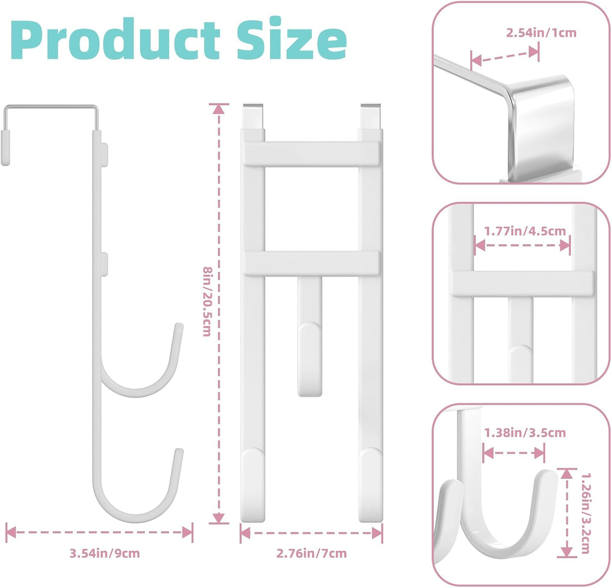 4 Pack Over-the-Door Hooks, No Installation Required, 100 Lb Heavy Duty with Anti-Scratch Rubber & Rust-Proof, Space-Saving Organizer for Coats, Towel & Bag, Bathroom, Bedroom, Kitchen, Office, White